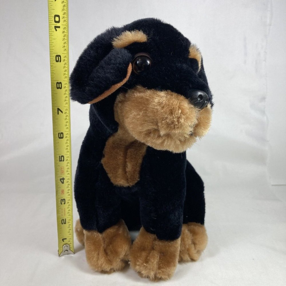 Fiesta 10" Sitting Rottweiler Plush Realistic Black Brown Dog Stuffed Animal Toy - Picture 10 of 10
